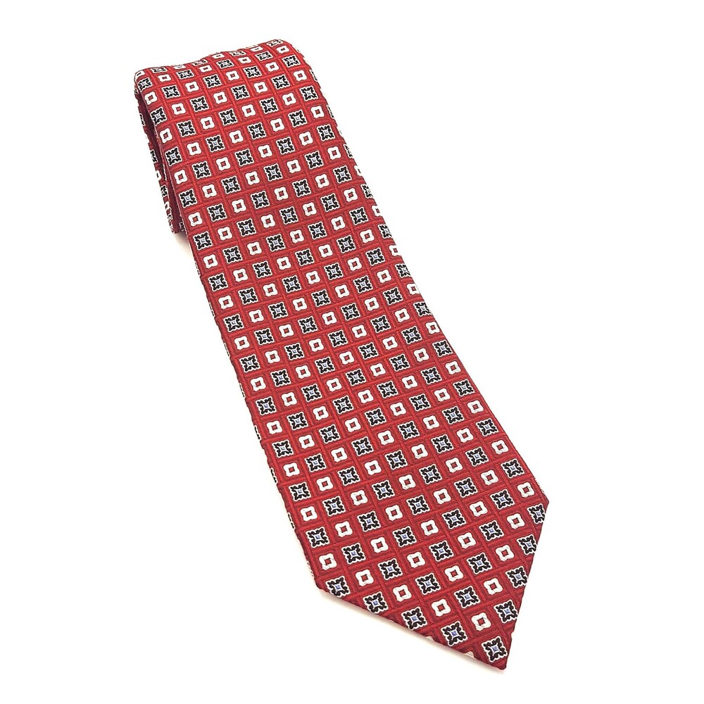 Daniel Cremieux Signature Seven Fold Red Geometric Silk Tie Lmtd Edition Italy